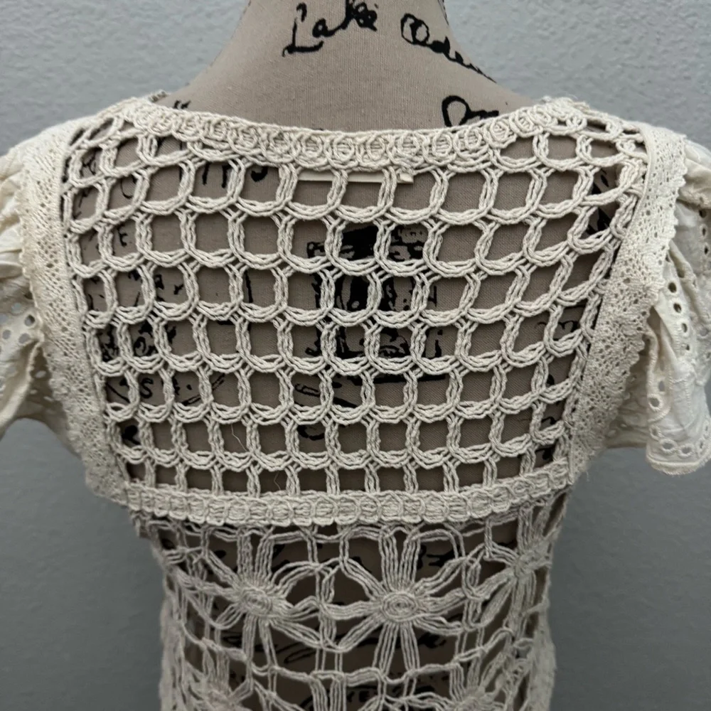 Altar'd State Crochet Open Knit Boho Crop Top Beige Size Small